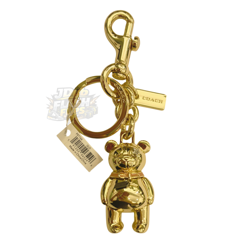 NWT Authentic Coach 3D Gold Bear Key Chain Fob Bag Charm F87166